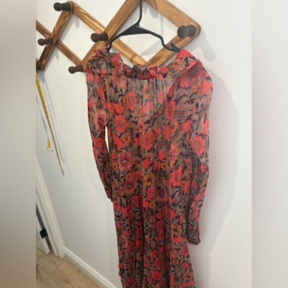 Anthropologie The Marais Printed Chiffon Maxi Dress- Red Motif Floral - Picture 12 of 16